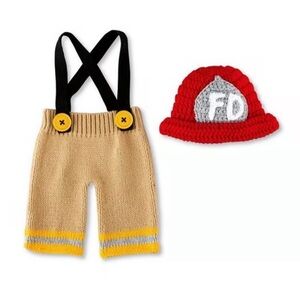 Mud pie Fireman Photo Prop crochet Photography Newborn Set